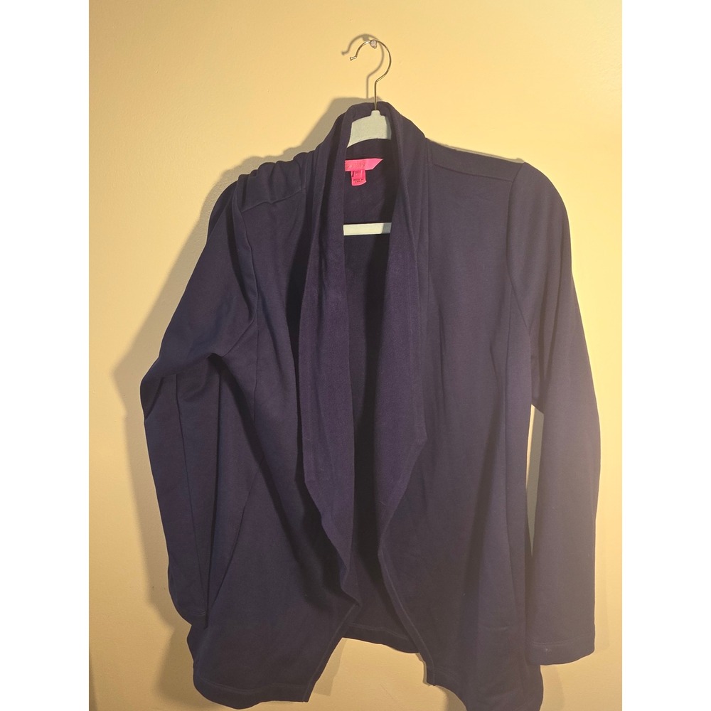 Lilly Pulitzer Navy Blue Open Front Shawl Collar Cardigan Sweater XL